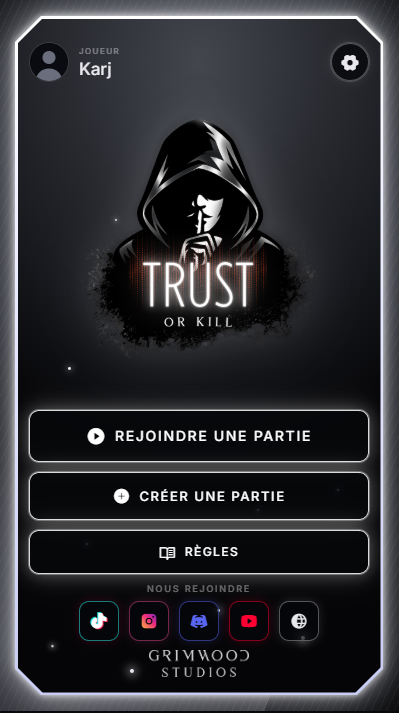 Écran d'accueil de l'application