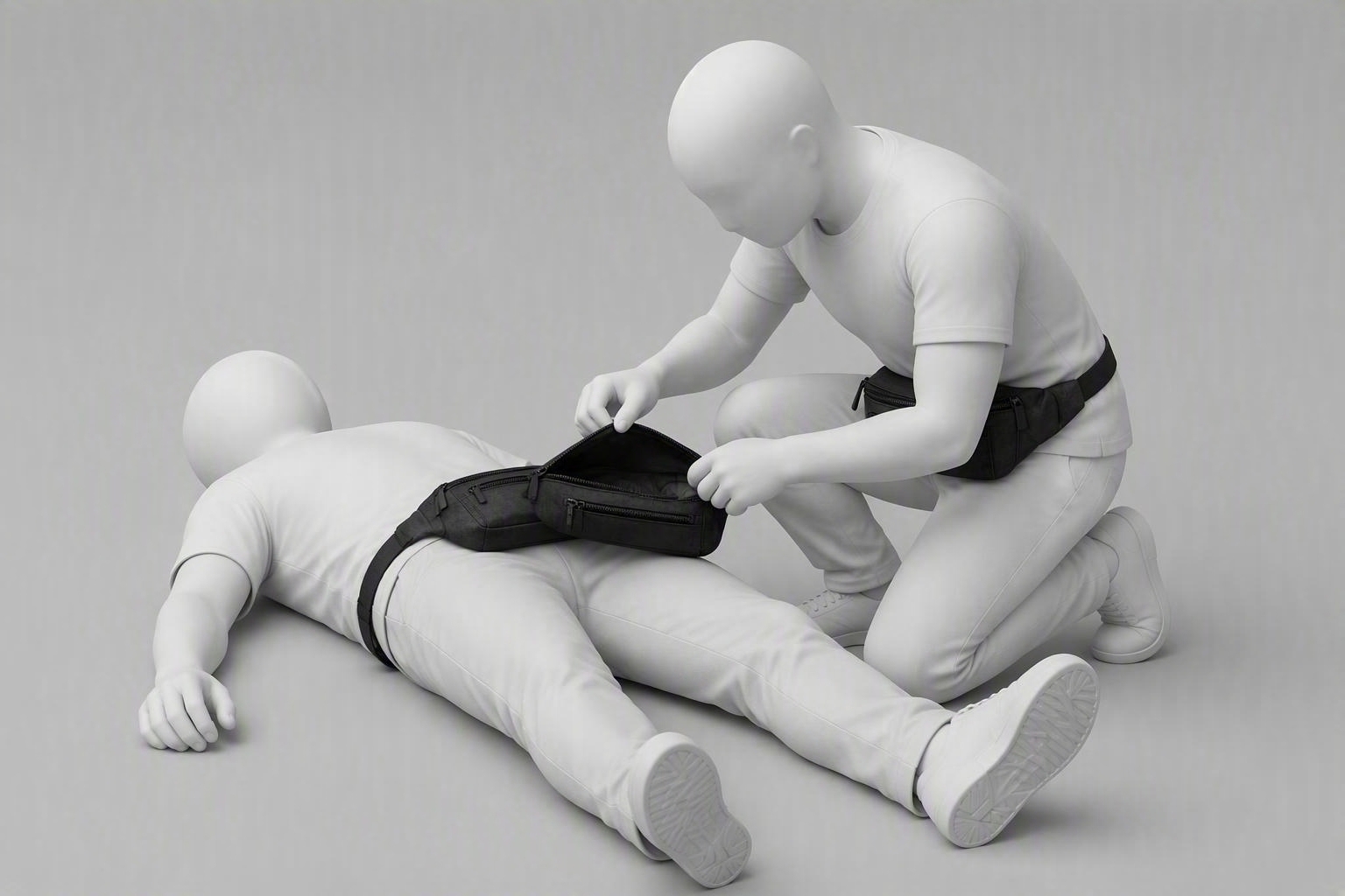Un joueur fouille la sacoche du joueur mort